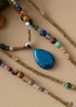 Boho Necklace, 3 Layers, White Natural Stone, Teardop Pendant